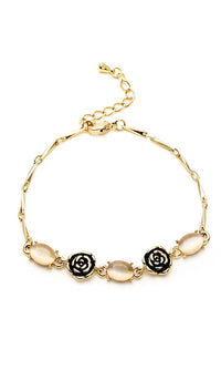 Load image into Gallery viewer, Brass Armband Rosen Katzenauge weiß gold 17-21 cm filigran nickelfrei Karabiner verstellbar
