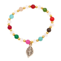 Cargar imagen en el visor de la galería, Brass Armband golden Stein bunt Perlen Kristalle Blatt Charm verstellbar facettiert
