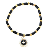 Load image into Gallery viewer, Brass golden schwarz Armband facettiert länglich Perlen Krone Charm verstellbar
