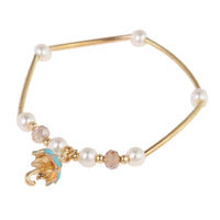 Load image into Gallery viewer, Armband Brass golden Emaille blau Perlen Schirm Kristalle verstellbar
