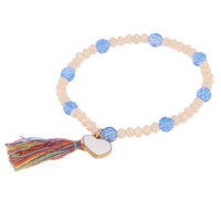 Load image into Gallery viewer, Armband Brass Emaille Herz weiß blau Rosenperlen Kristalle Quaste bunt verstellbar
