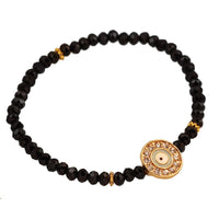 Load image into Gallery viewer, Armband Brass golden Auge der Fatima schwarz mint Zirkonia Ringe verstellbar
