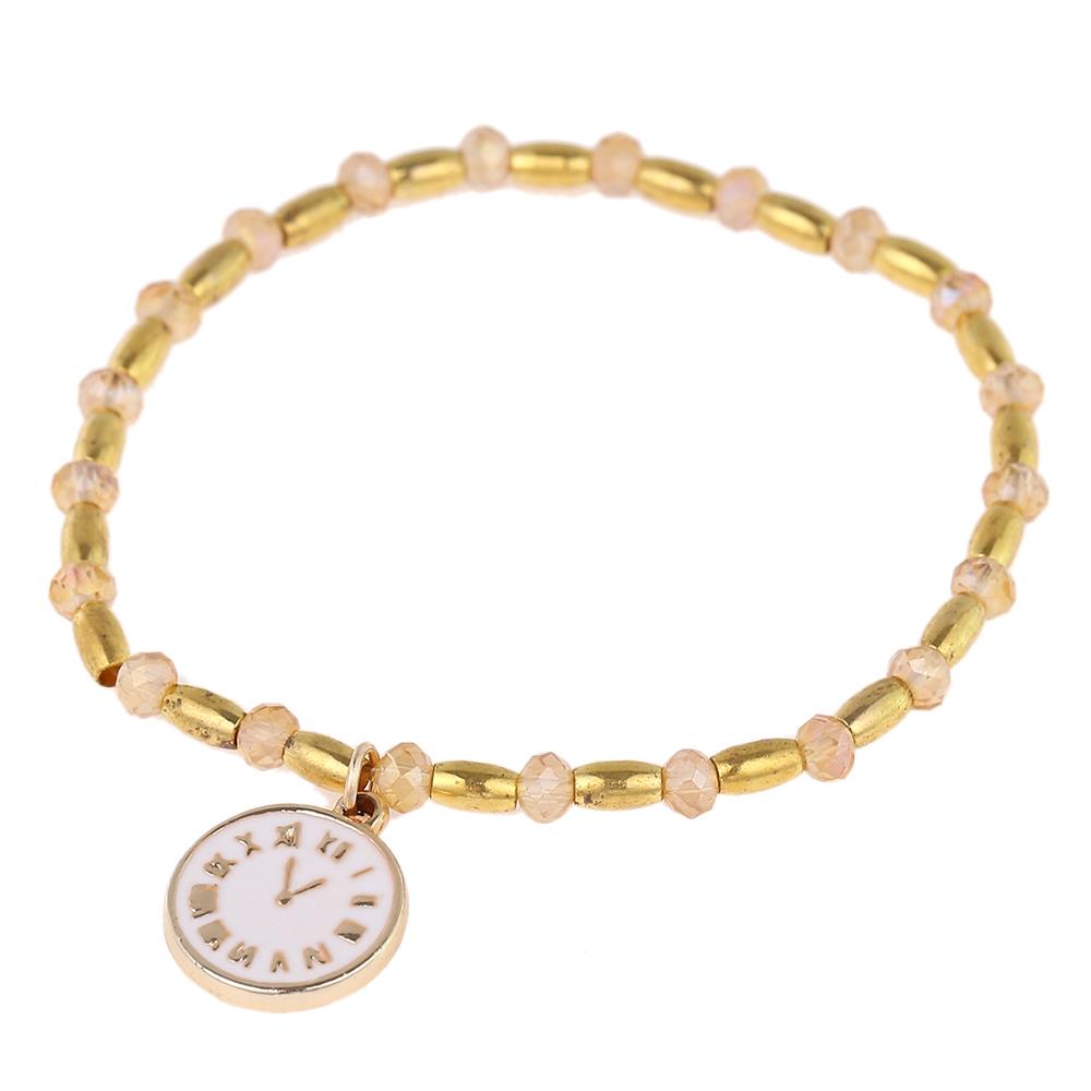 Armband Brass Steine Perlen goldfarben Anhänger Uhr weiß bemalt