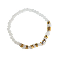 Cargar imagen en el visor de la galería, Brass Glitzerkugel Armband golden Perlen weiß Ringchen Kristalle verstellbar
