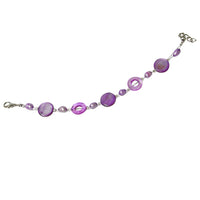 Cargar imagen en el visor de la galería, Perlmutt Armband lila Perlen Ringe Scheiben Damen Karabinerverschluss nickelfrei 18cm-20cm

