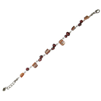 Armband rotbraun Perlmutt Splitter Perlen Damen 18-20 cm verstellbar nickelfrei Karabiner