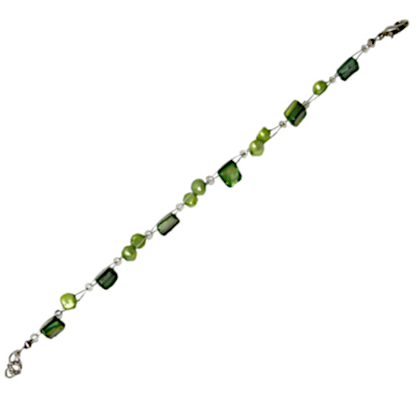 Armband hell grün Perlmutt Splitter Perlen Damen 18-20 cm verstellbar nickelfrei Karabiner