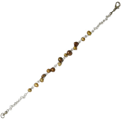 Perlen Armband Damen goldbraun Zuchtperlen Schmuckdraht Karabiner 18 cm nickelfrei