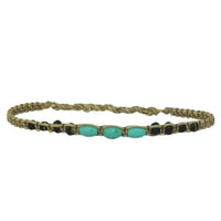 Load image into Gallery viewer, Armband beige Baumwolle Holzperlen schwarz Howlith Perlen türkis handgefädelt unisex gewachst

