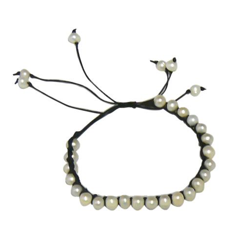 Perlenarmband weiß Zuchtperlen schwarz Armband gewachst Baumwolle 19-24 cm verstellbar