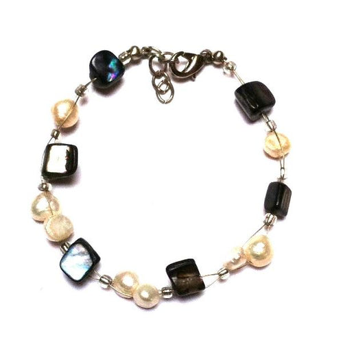 Armband braun weiß bunt Perlen Perlmutt nickelfrei Damen Glitzer Schmuck verstellbar Karabiner