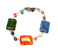 Load image into Gallery viewer, Muranoglas Glasperlen Perlen Armband blau grün orange eckig Glitzer Damen 18-20 cm nickelfrei
