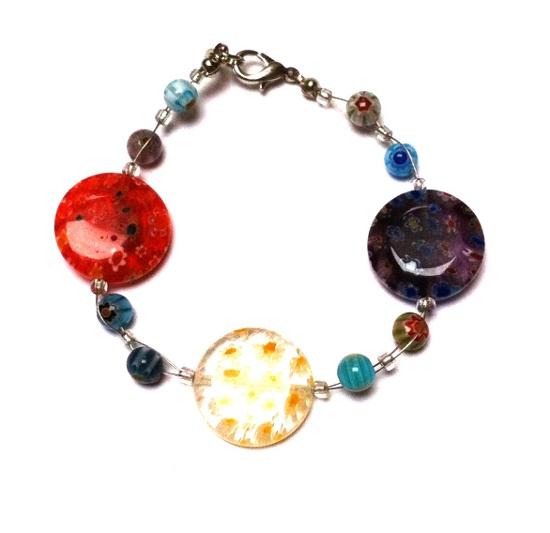 Muranoglas Glasperlen Perlen Armband Damen 18-20 cm Blumen bunt rund nickelfrei