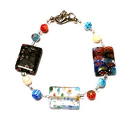 Load image into Gallery viewer, Muranoglas Glasperlen schwarz bunt eckig Armband Schmuck 18-20 cm Blumen Glas Perlen nickelfrei
