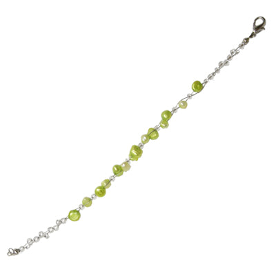 Perlen Armband Damen hellgrün Zuchtperlen Schmuckdraht Karabiner 18 cm - 20 cm nickelfrei