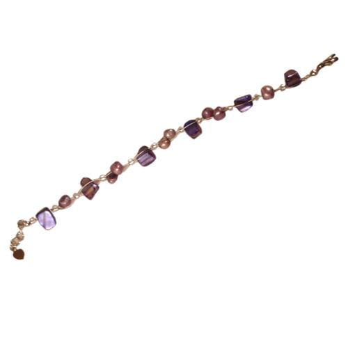 Armband lila Perlmutt Splitter Perlen Damen 18-20 cm verstellbar nickelfrei Karabiner