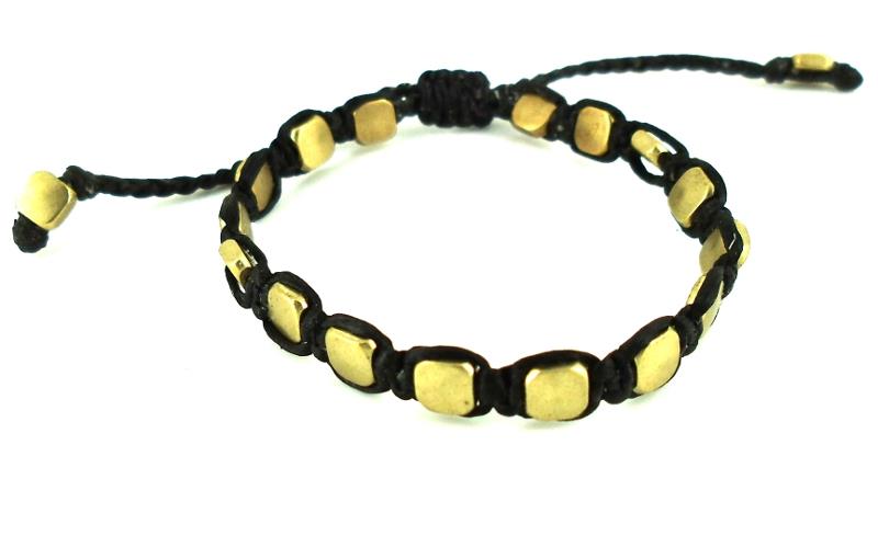 Designer Armbänder schwarz Brass Armband Messing Beads eckig Baumwolle gewachst Unisex