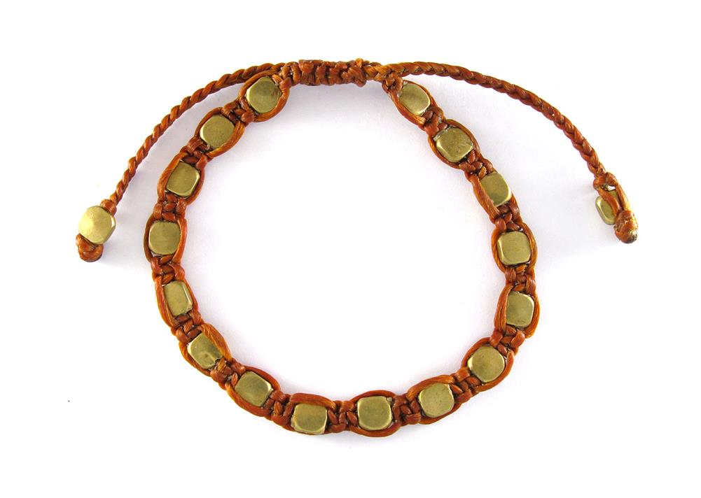 Designer Armbänder orange Brass Armband Messing Beads eckig Baumwolle gewachst Unisex