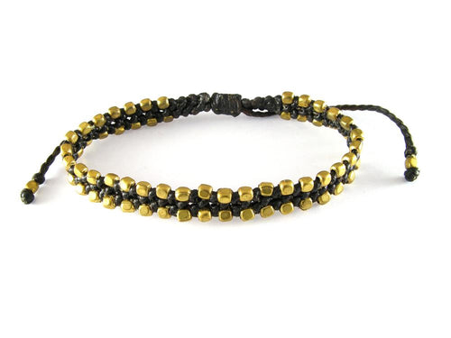 Designer Armbänder schwarz Messing Beads außen Brass Armband Baumwolle gewachst Unisex