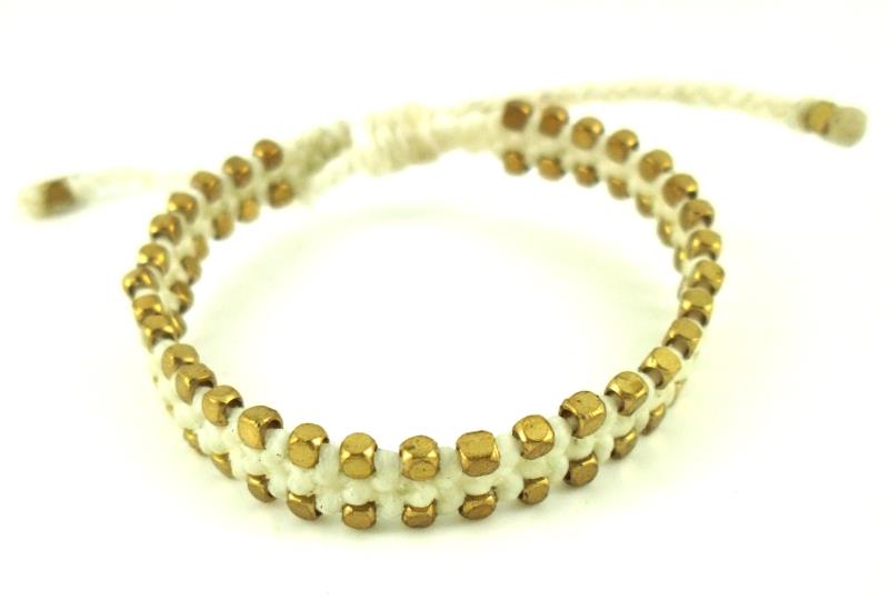 Designer Armbänder weiß Messing Beads außen Brass Armband Baumwolle gewachst Unisex