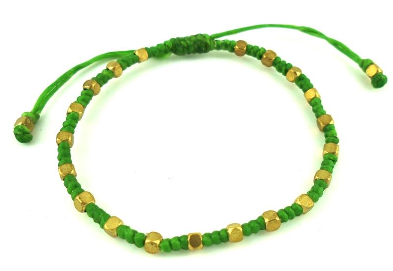 Designer Armbänder grün Würfel Messing Beads Brass Armband Baumwolle gewachst Unisex