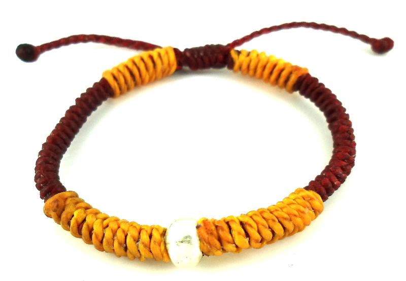 Designer Armbänder gelb rot Messing Bead Knoten Brass Armband Baumwolle gewachst Unisex