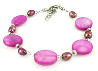 Load image into Gallery viewer, Perlmutt Armband violett Perlen Scheiben Damen Karabinerverschluss nickelfrei 18cm-20cm
