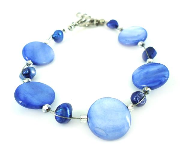 Perlmutt Armband blau Perlen Scheiben Damen Karabinerverschluss nickelfrei 18cm-20cm