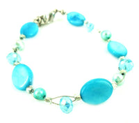 Load image into Gallery viewer, Glitzer Perlmutt Armband blau türkis oval Perlen Scheiben Damen Karabiner nickelfrei 18cm-20cm
