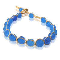 Load image into Gallery viewer, Designer Seidenfaden Armband blau gold Edelsteine Armbänder verstellbar
