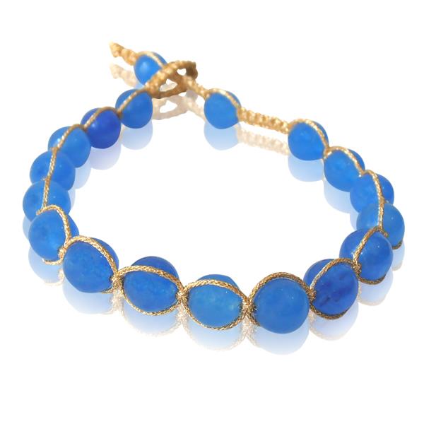 Designer Seidenfaden Armband blau gold Edelsteine Armbänder verstellbar
