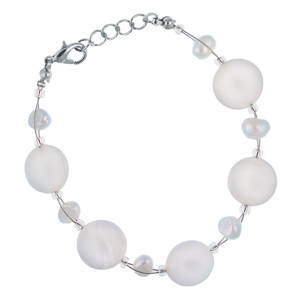 Perlmutt Armband weiß Perlen Scheiben Damen Karabinerverschluss nickelfrei 18cm-20cm