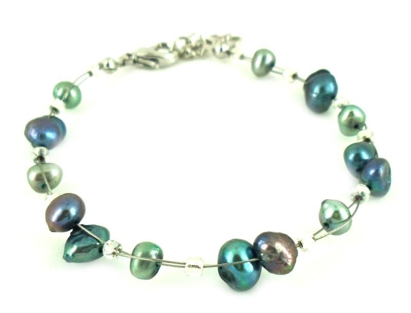 Armband lila grün Perlen schillernd metallic nickelfrei Damen Schmuck verstellbar