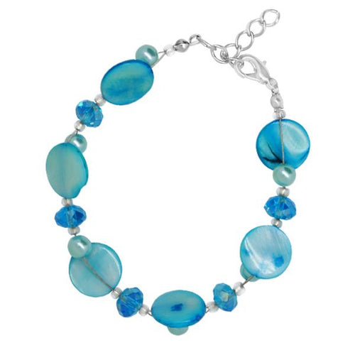 Perlmutt Glitzer Armband hellblau Perlen Kristall Scheiben Karabiner nickelfrei 18-20 cm