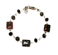 Load image into Gallery viewer, Muranoglas Armband Glasperlen schwarz bunt Blumen Rechteck Glitzer 18-20 cm Karabiner nickelfrei

