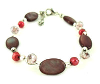 Cargar imagen en el visor de la galería, Glitzer Perlmutt Armband dunkel violett rot oval Perlen Scheiben Karabiner nickelfrei 18cm-20cm
