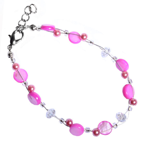 Glitzer Perlmutt Armband pink Perlen Scheiben rund Karabiner nickelfrei 18cm-20cm