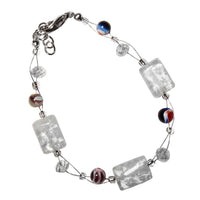 Load image into Gallery viewer, Muranoglas Glitzer Perlen Armband Rechteck weiß bunt Glasperlen Blumen Damen 18-20 cm nickelfrei
