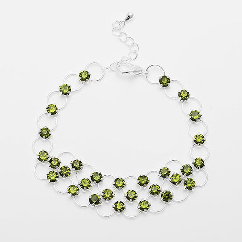 Glitzer Zirkonia Armband grün Mitte dreilagig Brass Silber verstellbar Damen Armbänder