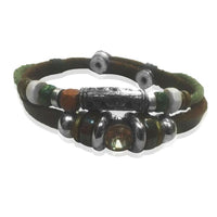 Cargar imagen en el visor de la galería, Surfer Lederarmband Schnur Kristall weiß rund grün Band Brass verstellbar Leder Holz nickelfrei
