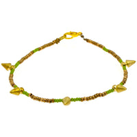 Load image into Gallery viewer, Messing Armband Kegel grün golden nickelfrei Perlen antik Tribal Brass 23,5 cm Karabiner
