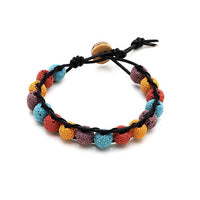 Cargar imagen en el visor de la galería, Lava Stein Lederarmbänder Perlen gelb rot blau lila porös Holz Armband Leder verstellbar
