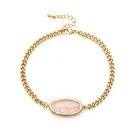 Load image into Gallery viewer, vergoldet Kupfer Armband 18 karat oval Rosenquarz Stein nickelfrei Karabiner verstellbar Panzerkette.

