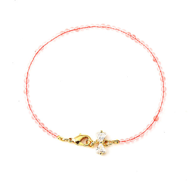 vergoldet Kupfer Armband Schleife rosa weiß 18 karat Kristall Perlen nickelfrei Karabiner 16,5 cm