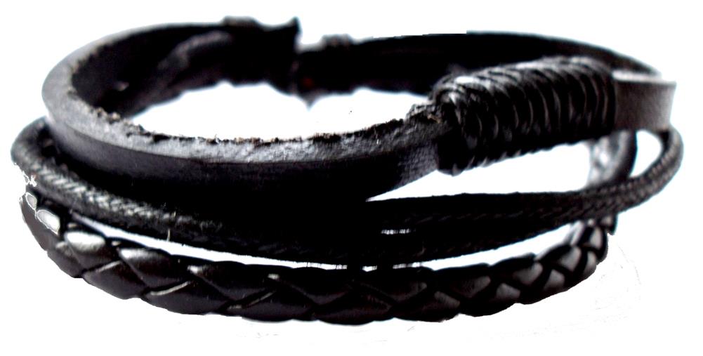 Lederarmband geflochten schwarz dreierlei verstellbar Armband Leder breit unisex nickelfrei