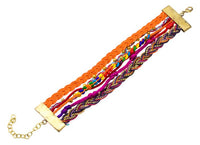 Load image into Gallery viewer, Ibiza Messing Armband mehrlagig golden orange Perlen nickelfrei antik Tribal 17,8 cm Karabiner

