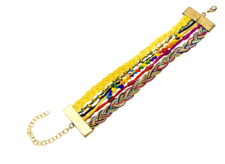 Ibiza Messing Armband mehrlagig golden gelb Perlen nickelfrei antik Tribal 17,8 cm Karabiner