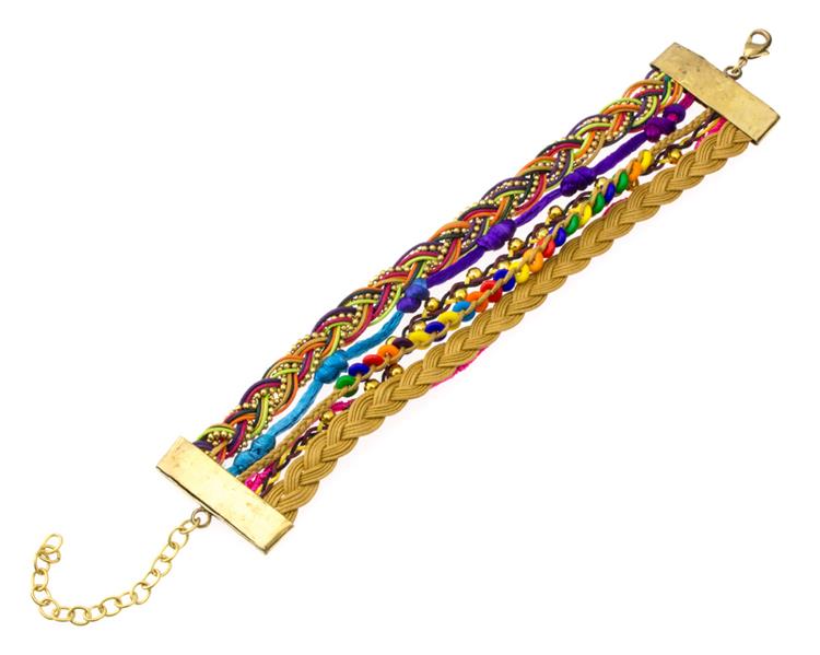 Ibiza Messing Armband mehrlagig golden braun Perlen nickelfrei antik Tribal 17,8 cm Karabiner