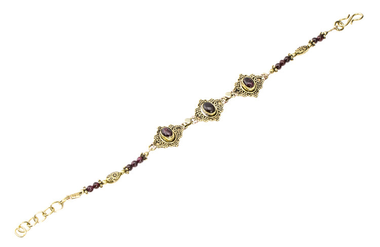 Messing Armband golden oval Raute Herzen Punkte Granat rund 17,5-20 cm Perlen