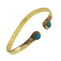 Load image into Gallery viewer, Messing Armreif golden Türkis rund acht Zopfrand nickelfrei verstellbar antik Tribal Schmuck
